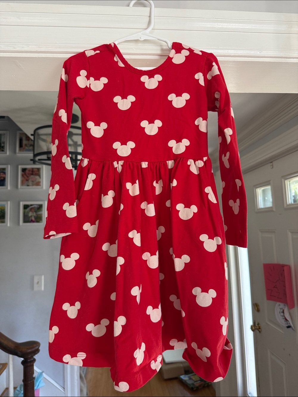 Hanna Andersson Red Long-Sleeve Dress with Light Pink Mickey Print